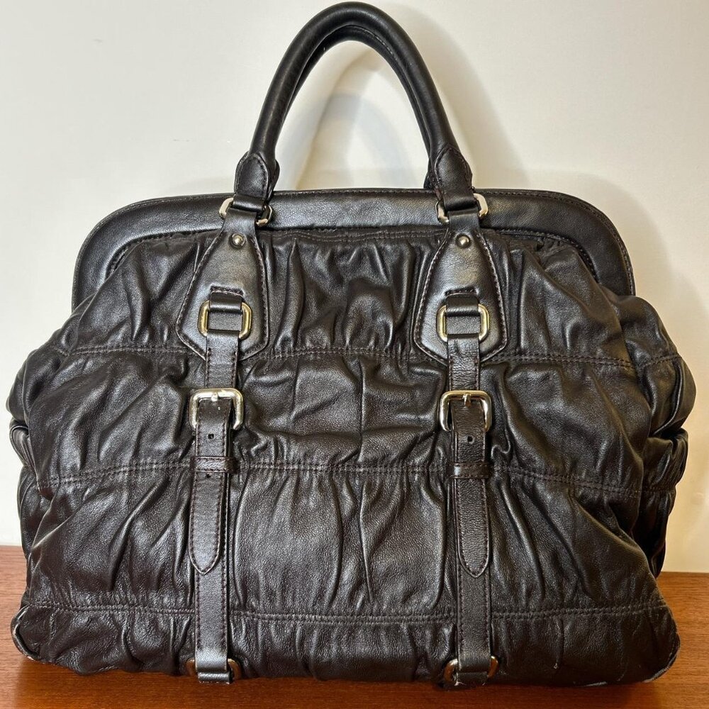 Authentic Prada Brown Nappa Gaufre Large Satchel Bag